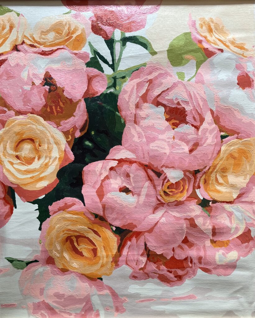 Acrylic on canvas painting of pink and orange roses