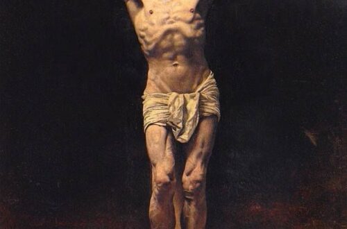 A painting of Jesus crucified on the cross.