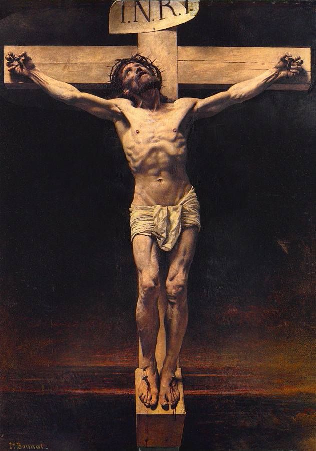 A painting of Jesus crucified on the cross.