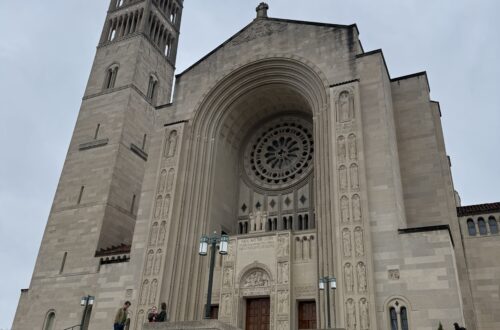 The facade of the Basilica of the National Shrine of the Immaculate Conception