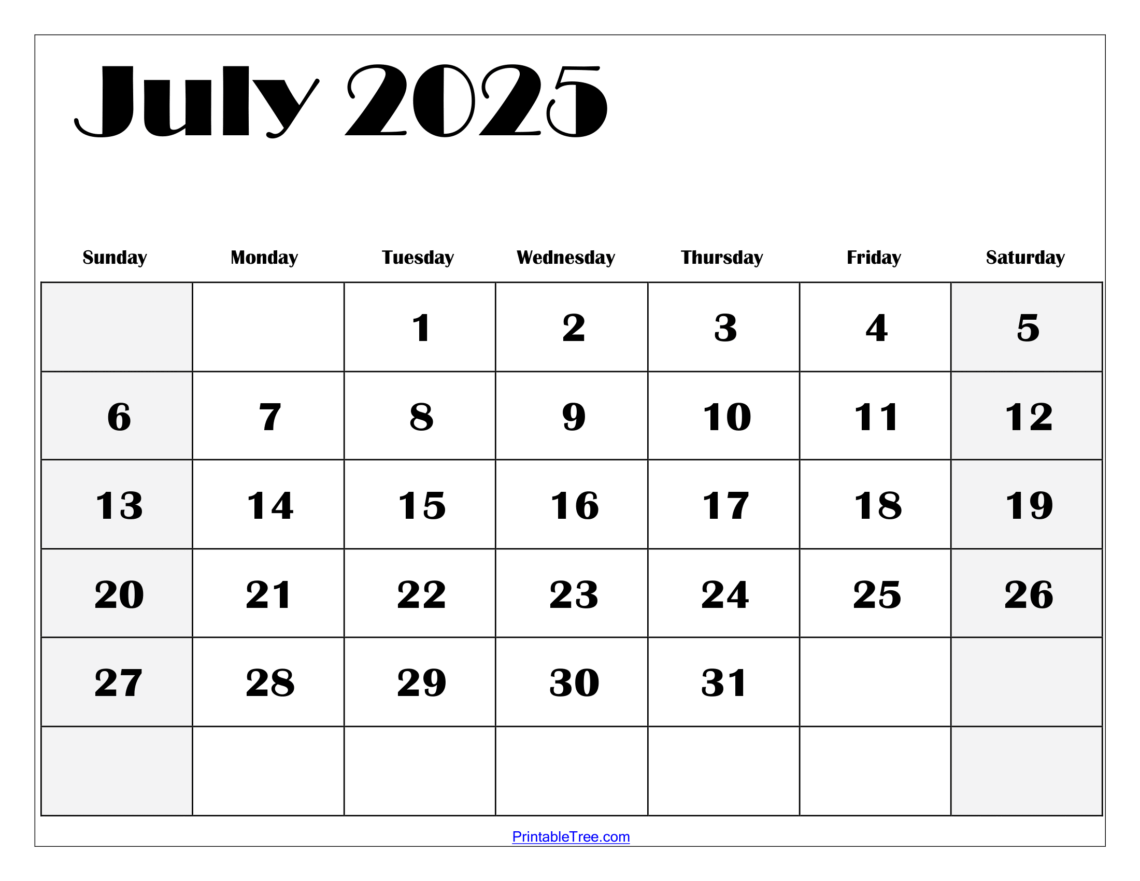 A calendar showing the month of July 2025.