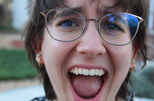 Close up of Lexi screaming.